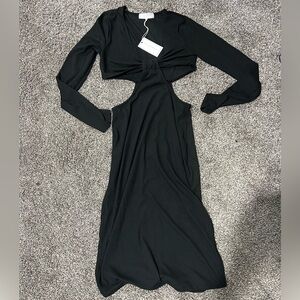 Cutout Black Maxi Dress with Long Sleeves